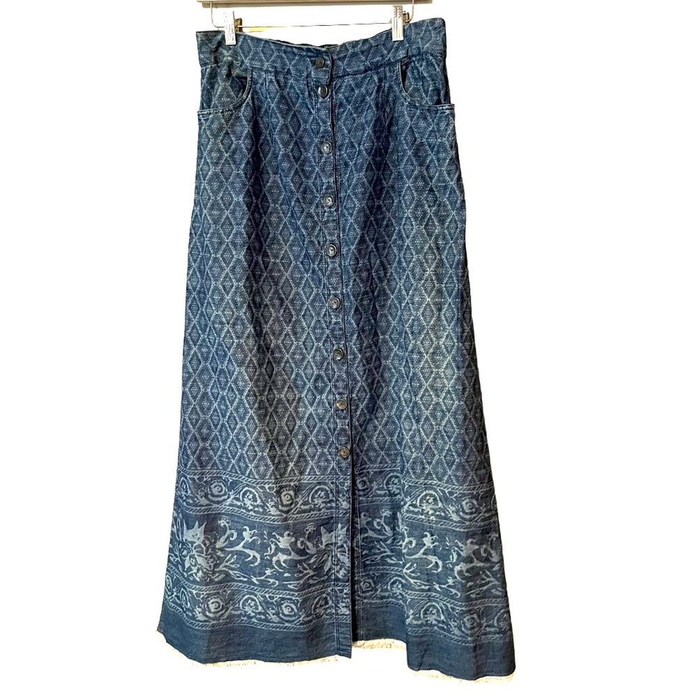 Soft Surroundings Button Down Raw Hem Denim Midi … - image 1